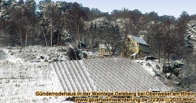 Günderrodehaus in der Weinlage Oelsberg bei Oberwesel am Rhein, neben dem Ziel der Glühweinwanderung am Sieben-Jungfrauen-Blick.